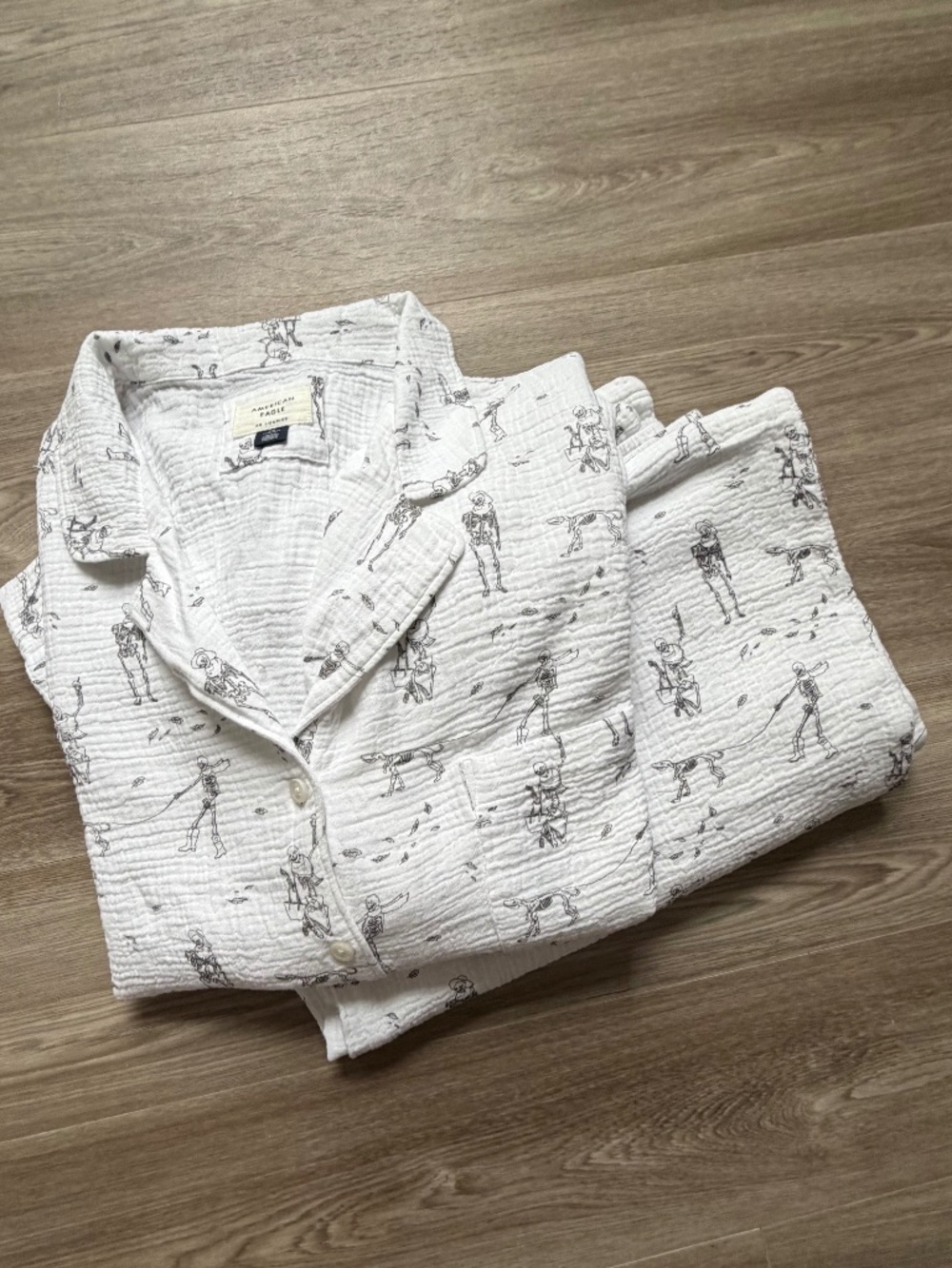 American Eagle Cotton Gauze Button Up Pajamas | Skeleton | XXL